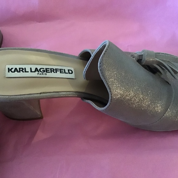 Karl Lagerfeld Paris Gold Hettie Mules 38.5 - Picture 2 of 6